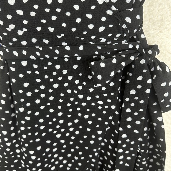 Max Studio Dress Womens Small Black White Polka Dot Ruffle Flutter Wrap Midi - Picture 6 of 11